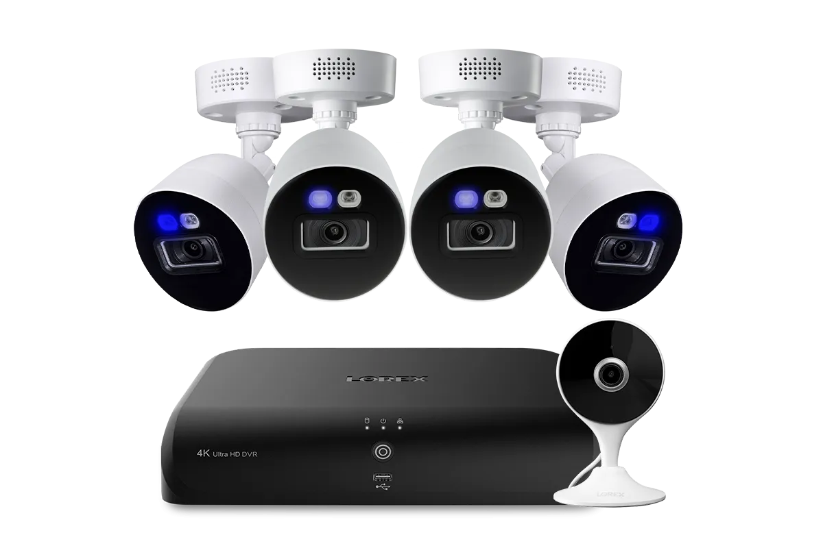 Lorex Fusion 4K 12-Channel 2TB Wired DVR System with 4 Smart Deterrence Cameras and One 2K Indoor Wi-Fi Camera