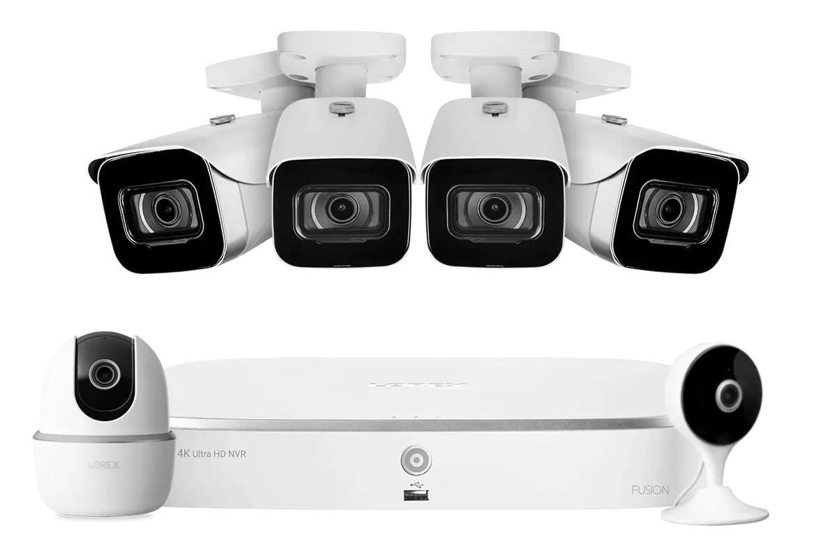 Lorex Fusion 4K 16 Camera Capable (8 Wired   8 Wi-Fi) 2TB NVR System with 4 IP Bullet Cameras, One 2K Pan-Tilt Camera and One 2K Indoor Wi-Fi Camera