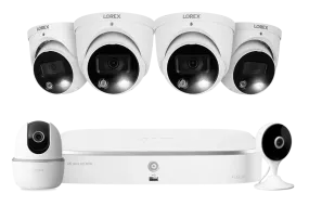 Lorex Fusion 4K 16 Camera Capable (8 Wired   8 Wi-Fi) 2TB NVR System with 4 Smart Deterrence Dome Cameras, One 2K Pan-Tilt Camera and One 2K Indoor Wi-Fi Camera