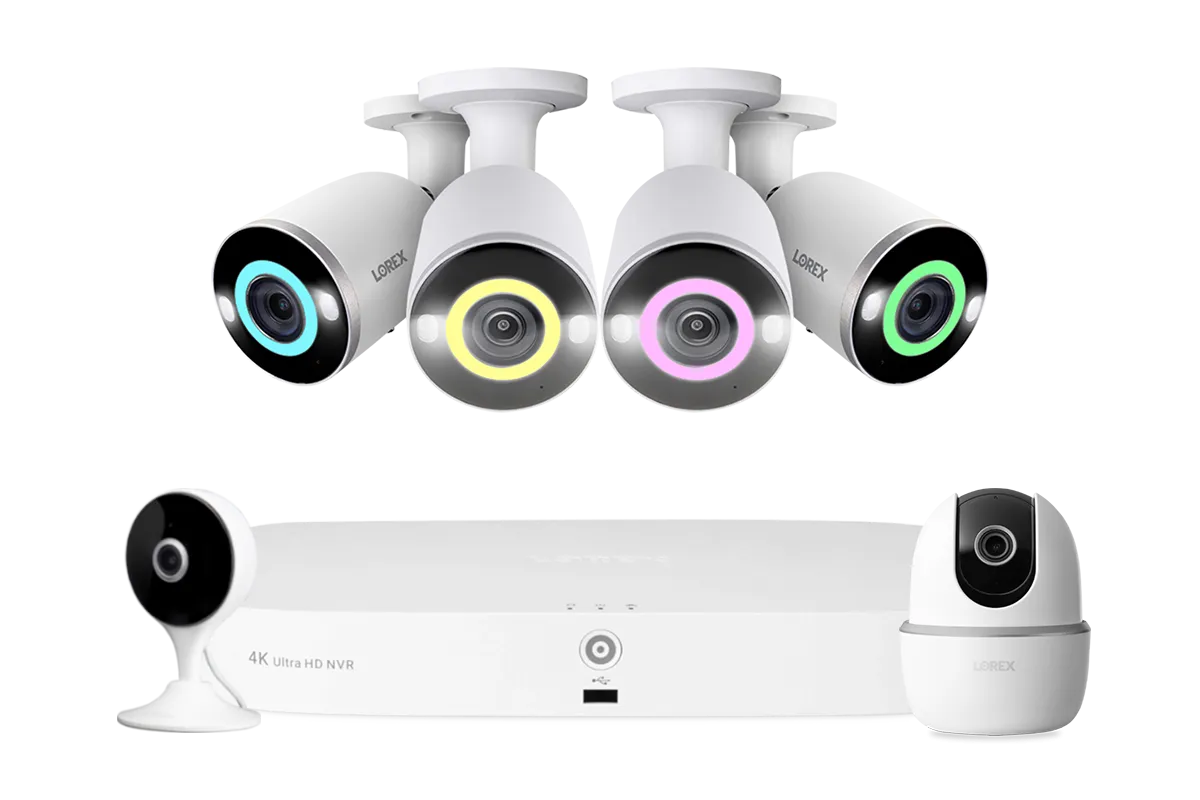 Lorex Fusion 4K 16 Camera Capable (8 Wired   8 Wi-Fi) 2TB NVR System with 4 Smart Security Lighting Bullet Cameras, One 2K Pan-Tilt Camera, and One 2K Indoor Wi-Fi Camera