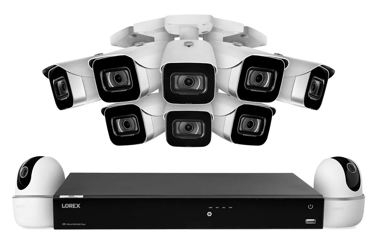 Lorex Fusion 4K 16-Channel 3TB Wired NVR System with 8 Cameras   Two 2K Pan-Tilt Wi-Fi Indoor Cameras
