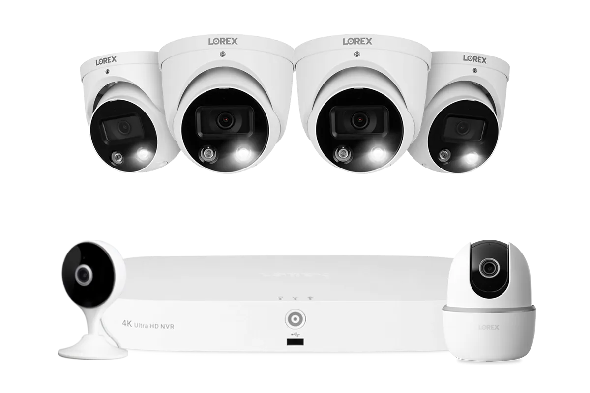 Lorex Fusion Series 4K 16 Camera Capable (8 Wired   8 Fusion Wi-Fi) 2TB NVR System with Four H13 Dome Cameras, One 2K Pan-Tilt Camera, and One 2K Indoor Wi-Fi Camera