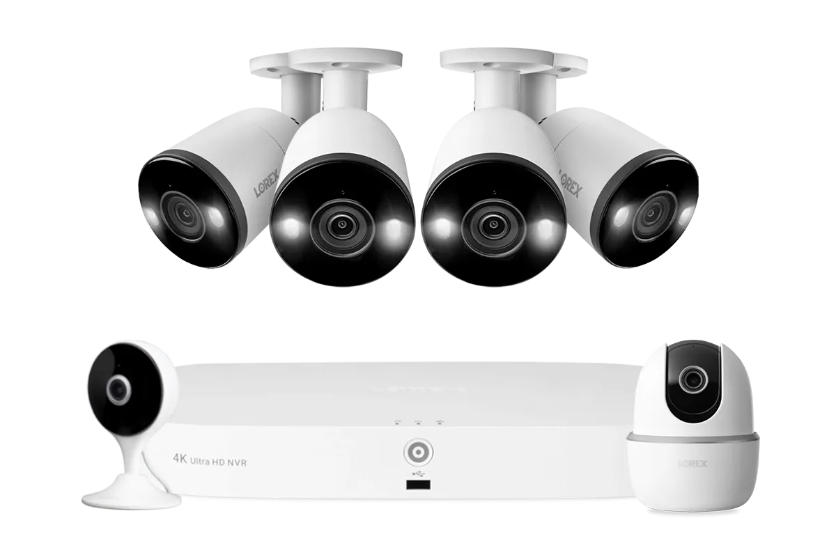 Lorex Fusion Series 4K 16 Camera Capable (8 Wired   8 Fusion Wi-Fi) 2TB NVR System with Four H13 IP Cameras, One 2K Pan-Tilt Camera, and One 2K Indoor Wi-Fi Camera