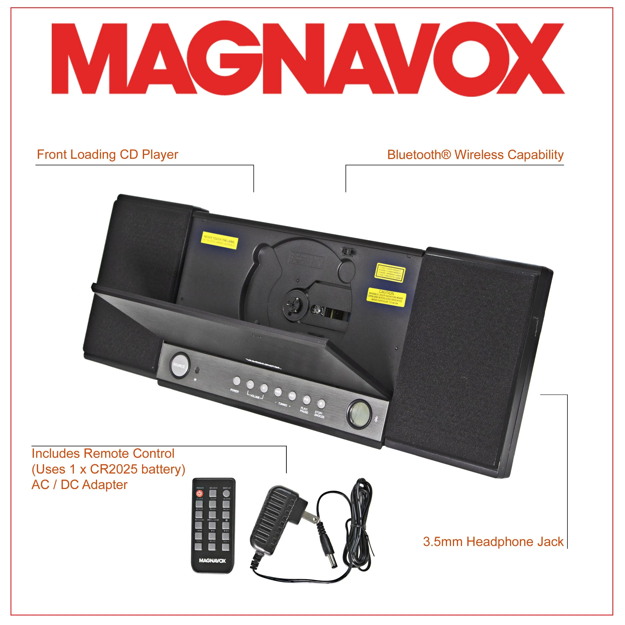 Magnavox MM444BT 3-Piece CD Shelf System with FM Radio and Bluetooth in Grey