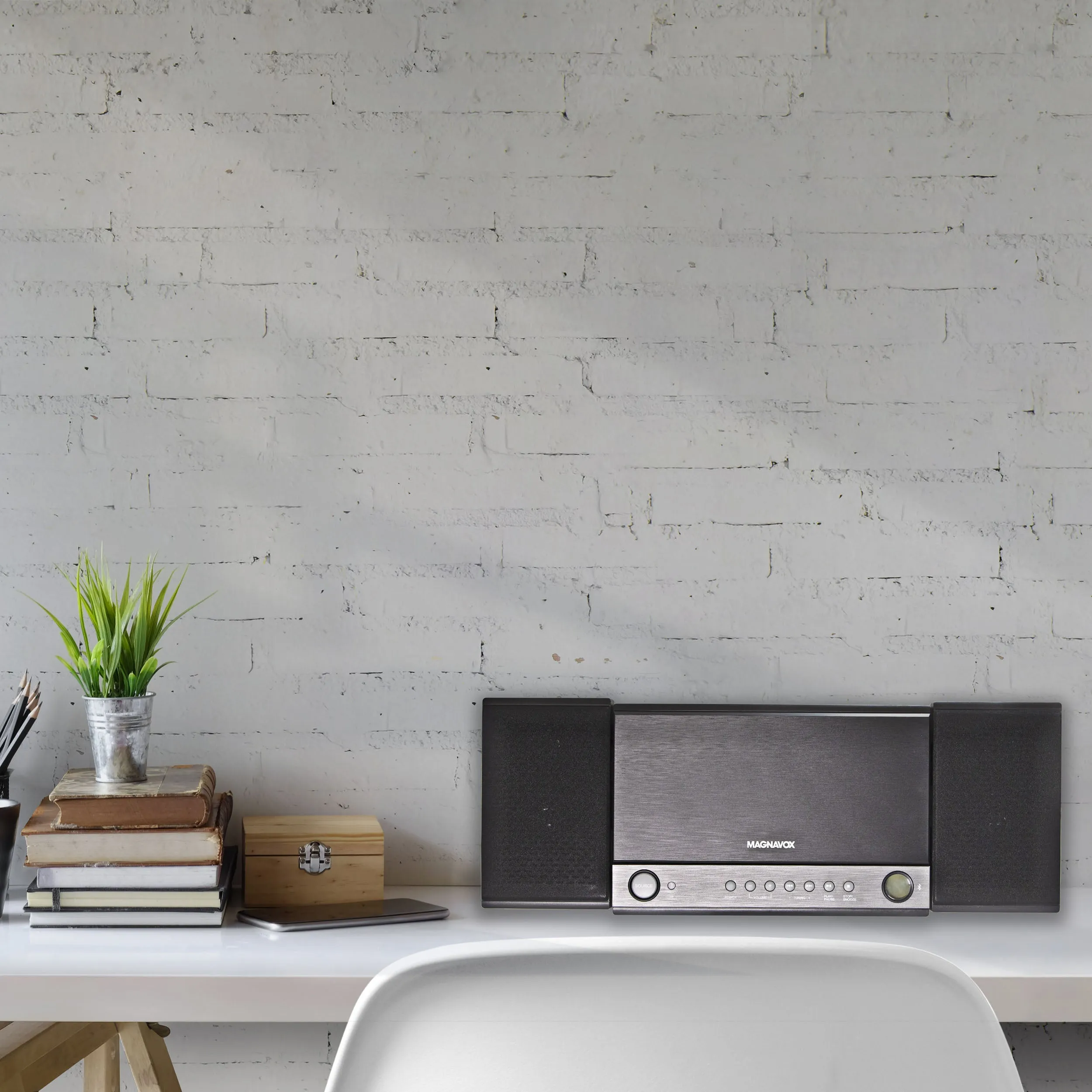 Magnavox MM444BT 3-Piece CD Shelf System with FM Radio and Bluetooth in Grey