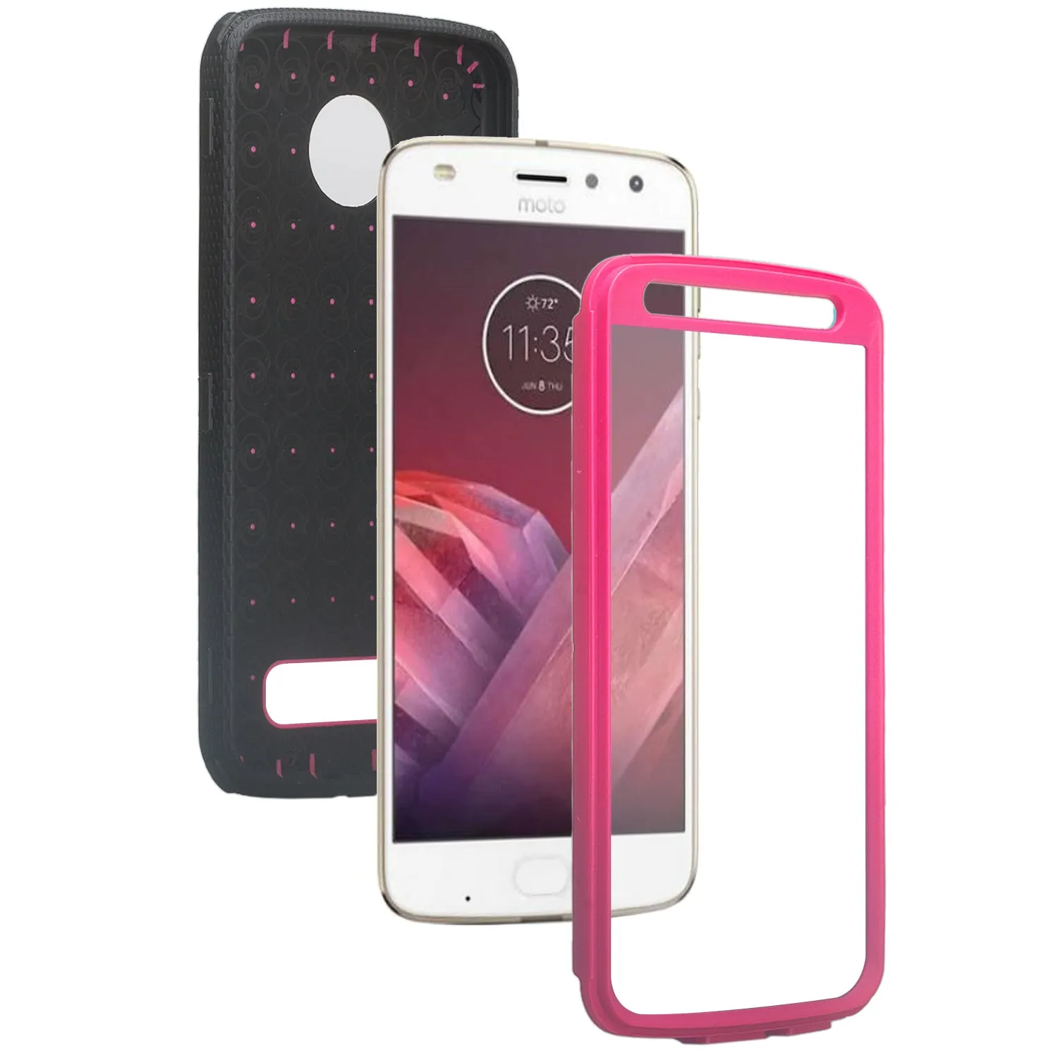 Motorola Moto Z2 Play Case,  Triple Protection 3-1 w/ Built in Screen Protector Heavy Duty Holster Shell Combo Case - Hot Pink