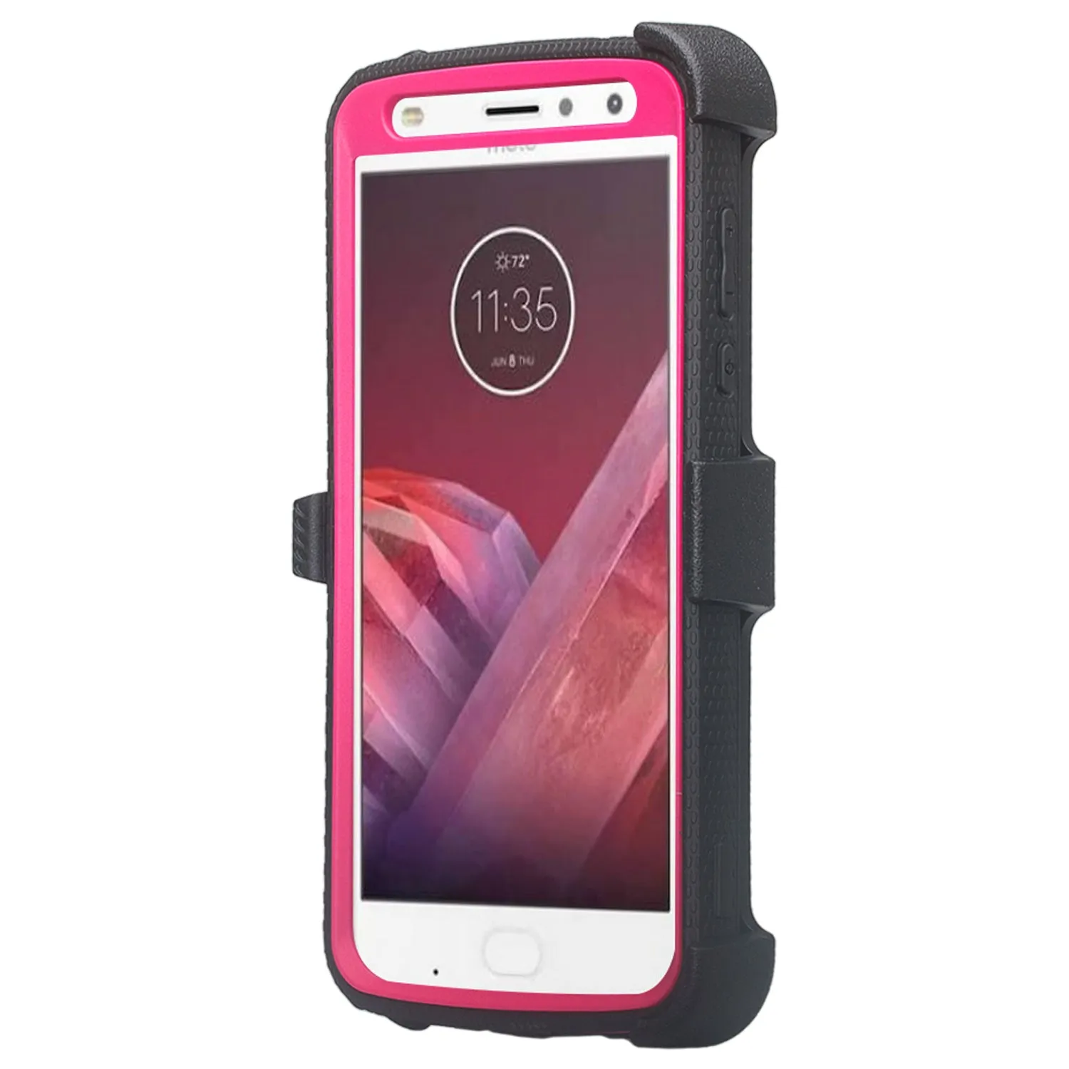 Motorola Moto Z2 Play Case,  Triple Protection 3-1 w/ Built in Screen Protector Heavy Duty Holster Shell Combo Case - Hot Pink