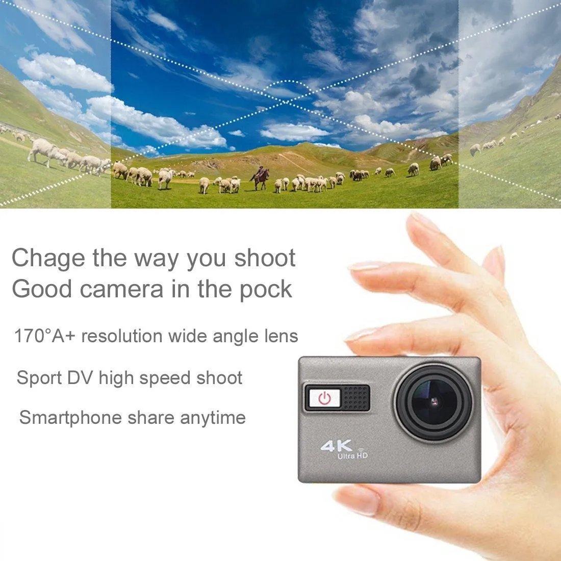 New Waterproof Sport Camera with Remote Control, 2.0'' Cameras