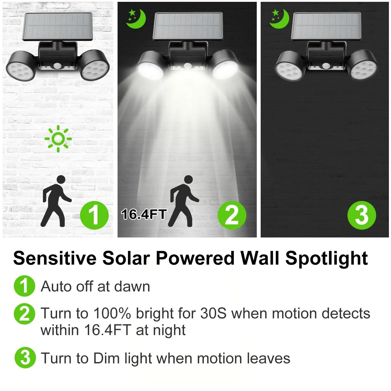 Outdoor PIR Motion Sensor Dusk To Dawn Solar Wall Lamps IP65 Waterproof