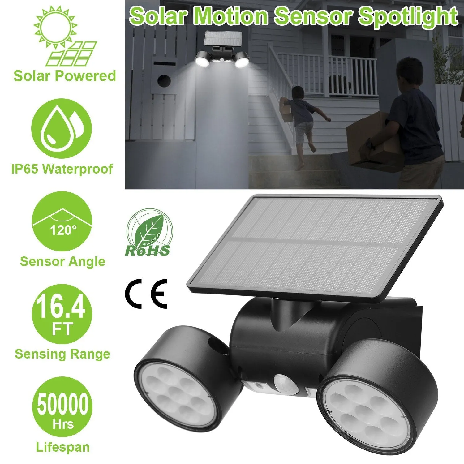 Outdoor PIR Motion Sensor Dusk To Dawn Solar Wall Lamps IP65 Waterproof