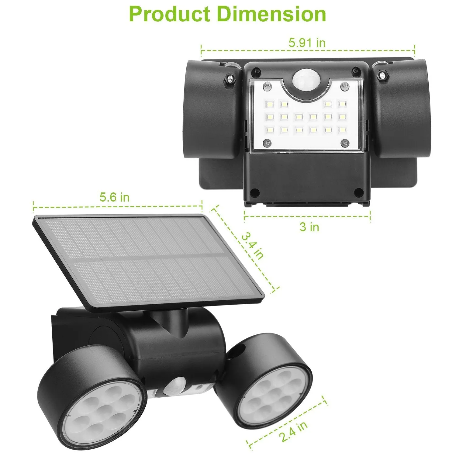 Outdoor PIR Motion Sensor Dusk To Dawn Solar Wall Lamps IP65 Waterproof