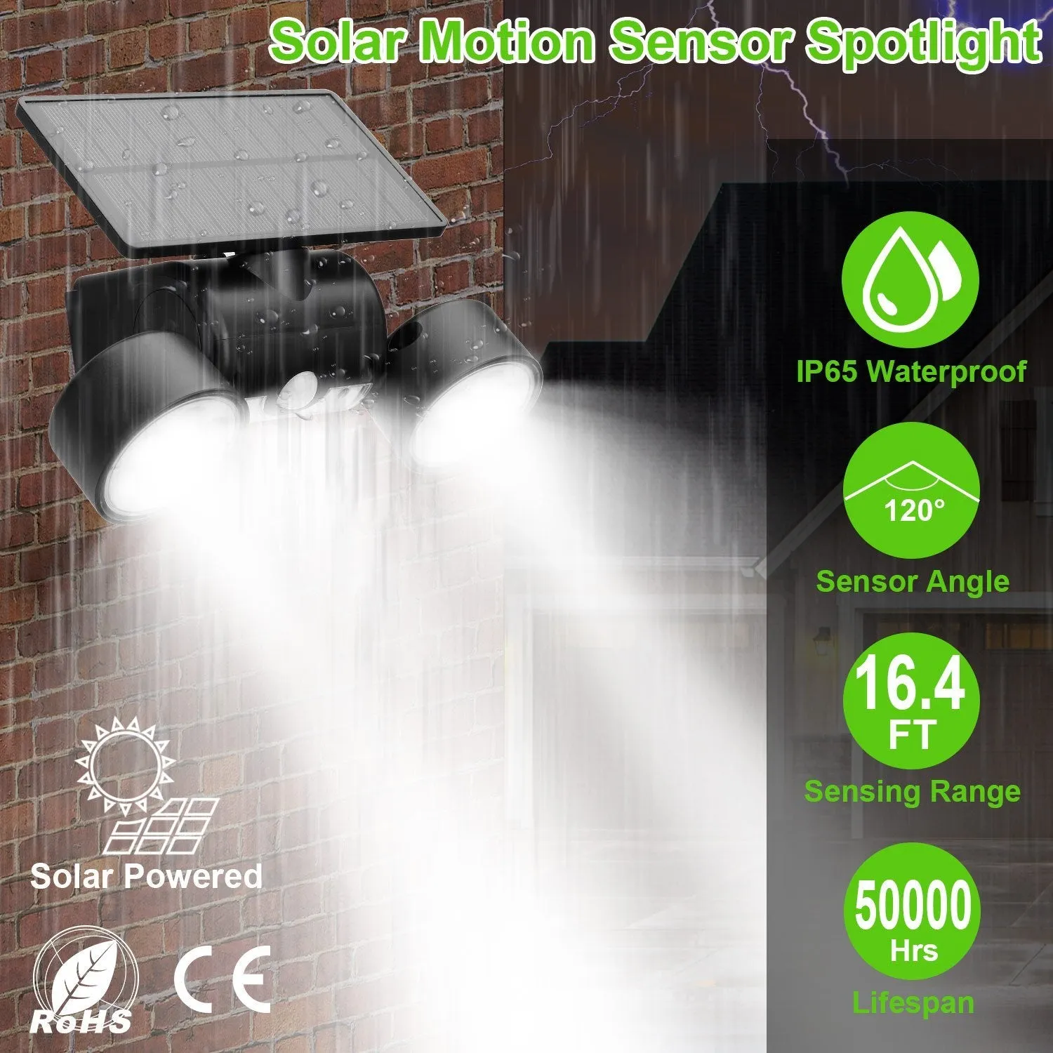 Outdoor PIR Motion Sensor Dusk To Dawn Solar Wall Lamps IP65 Waterproof