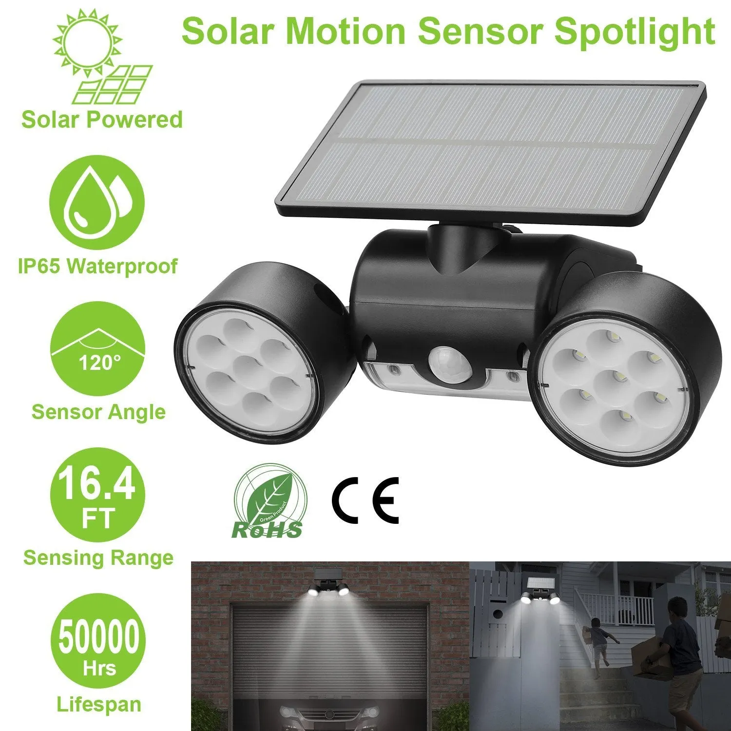 Outdoor PIR Motion Sensor Dusk To Dawn Solar Wall Lamps IP65 Waterproof