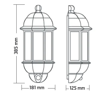 P-Lux LED Traditional Hi-Lo Five Panel Black Half Lantern