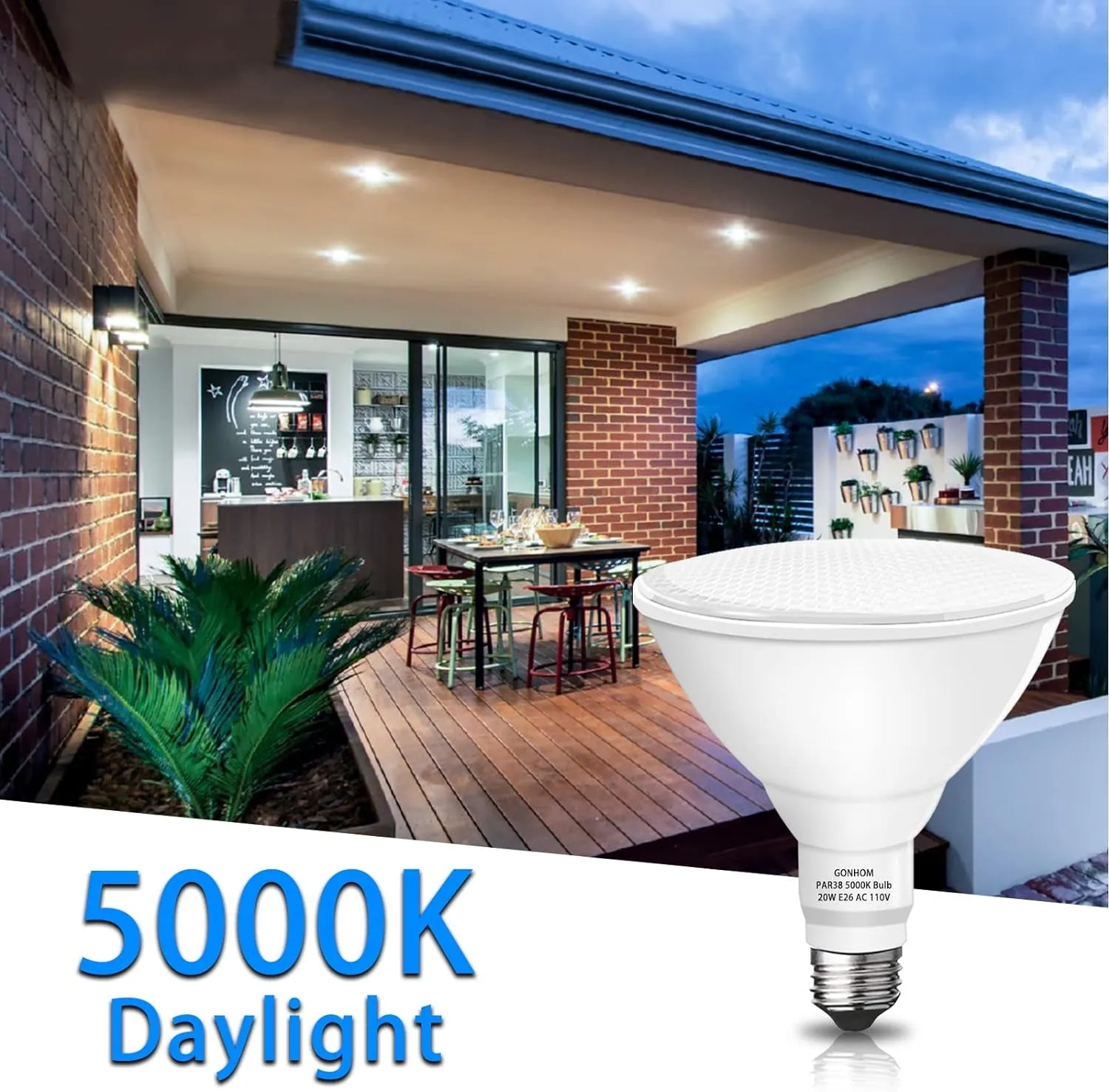 Par38 Led Flood Lights Outdoor Light Bulb 2 Pack,Dimmable 5000K Daylight 1800LM,20W Replace up to 200W,Outdoor Flood Light Bulbs for Backyard,Garage,Porch,Garden