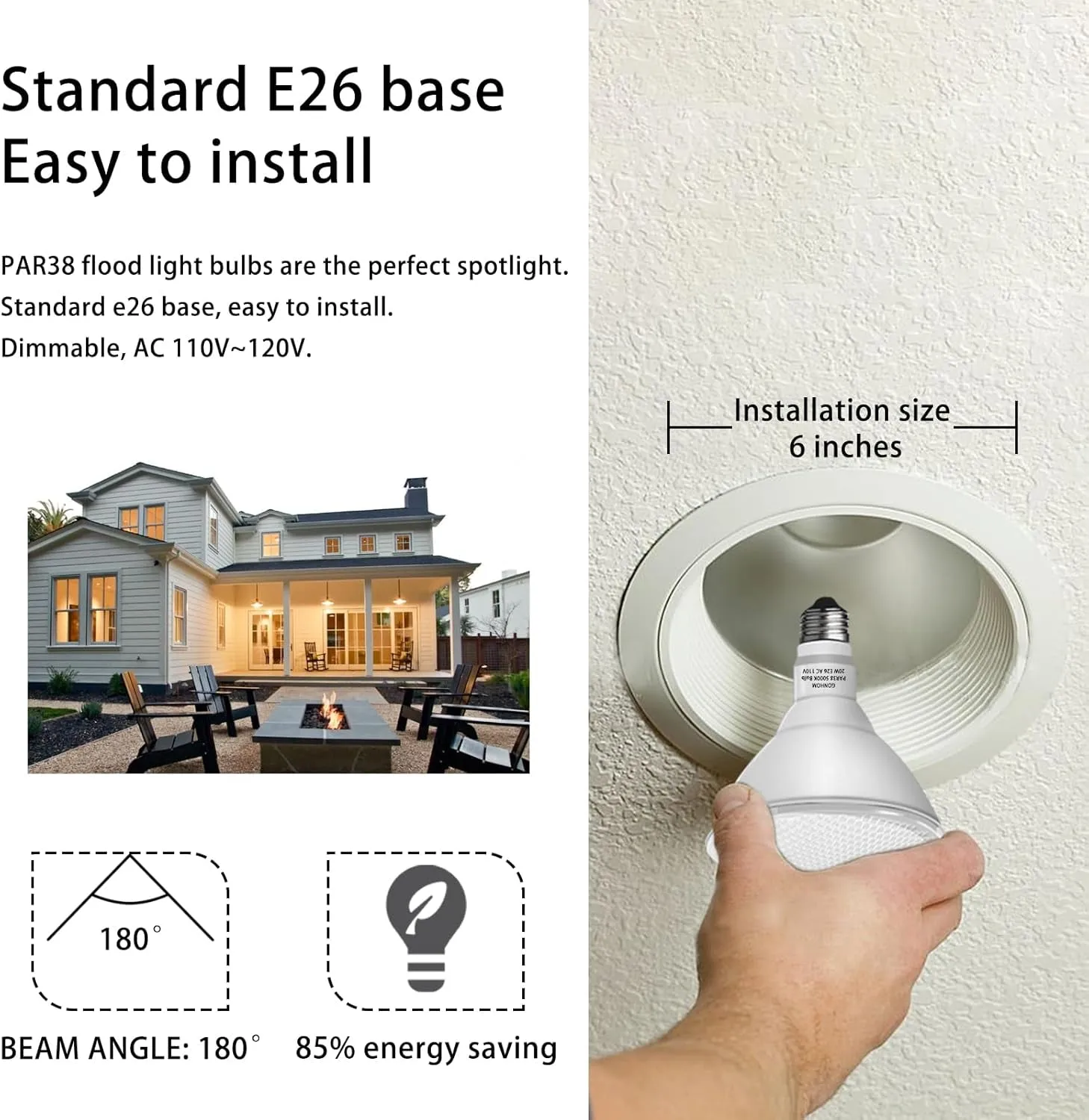 Par38 Led Flood Lights Outdoor Light Bulb 2 Pack,Dimmable 5000K Daylight 1800LM,20W Replace up to 200W,Outdoor Flood Light Bulbs for Backyard,Garage,Porch,Garden