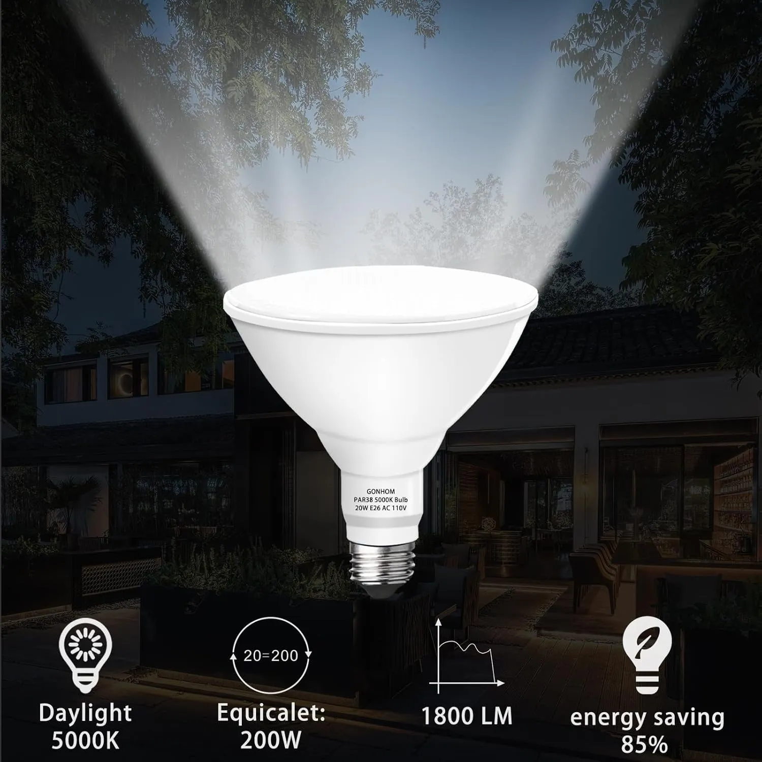 Par38 Led Flood Lights Outdoor Light Bulb 2 Pack,Dimmable 5000K Daylight 1800LM,20W Replace up to 200W,Outdoor Flood Light Bulbs for Backyard,Garage,Porch,Garden