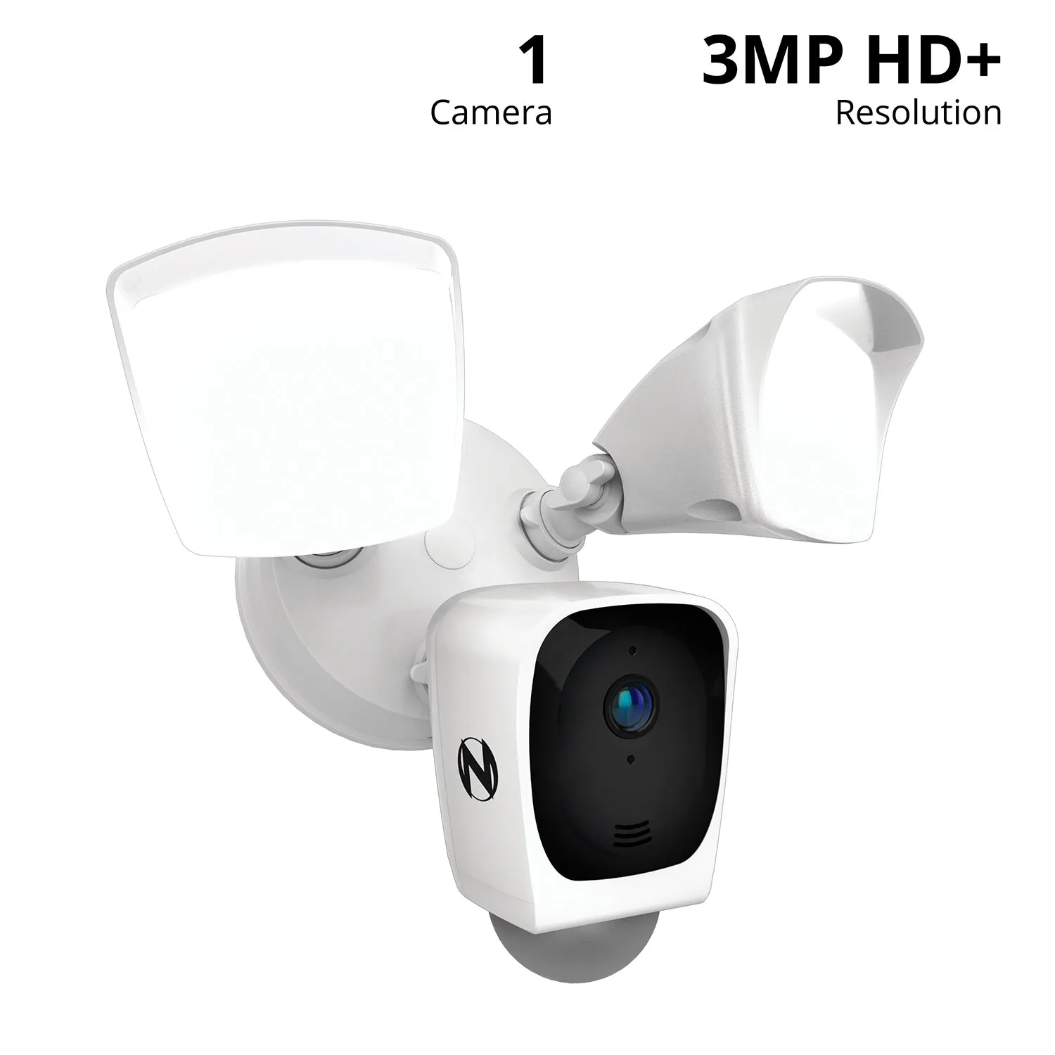 Powered Wi-Fi Floodlight Deterrence HD  Camera with 2-Way Audio and 64GB MicroSD Card - White
