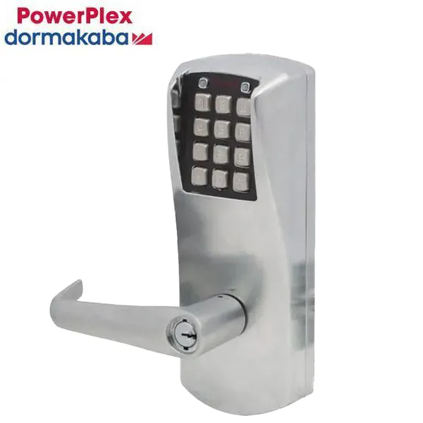PowerPlex - P2032XS - Electronic Self-Powered Pushbutton Lever Set - Schlage 'C' - 2⅜" Backset - Satin Chrome - Grade 1