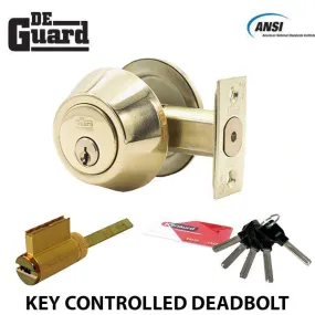 Premium Single Sided Deadbolt - w/ Key Controlled KIK Cylinder - 06 Keyway - UL Listed - US3 - Polished Brass - SC1 (BUNDLE)