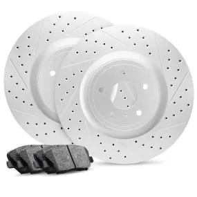 R1 Concepts - Carbon GEOMET® Series - Rear Kit - Drilled & Slotted Rotors w/ Ceramic Pads - 2015-2020 F150/Raptor (Manual Parking Brake)
