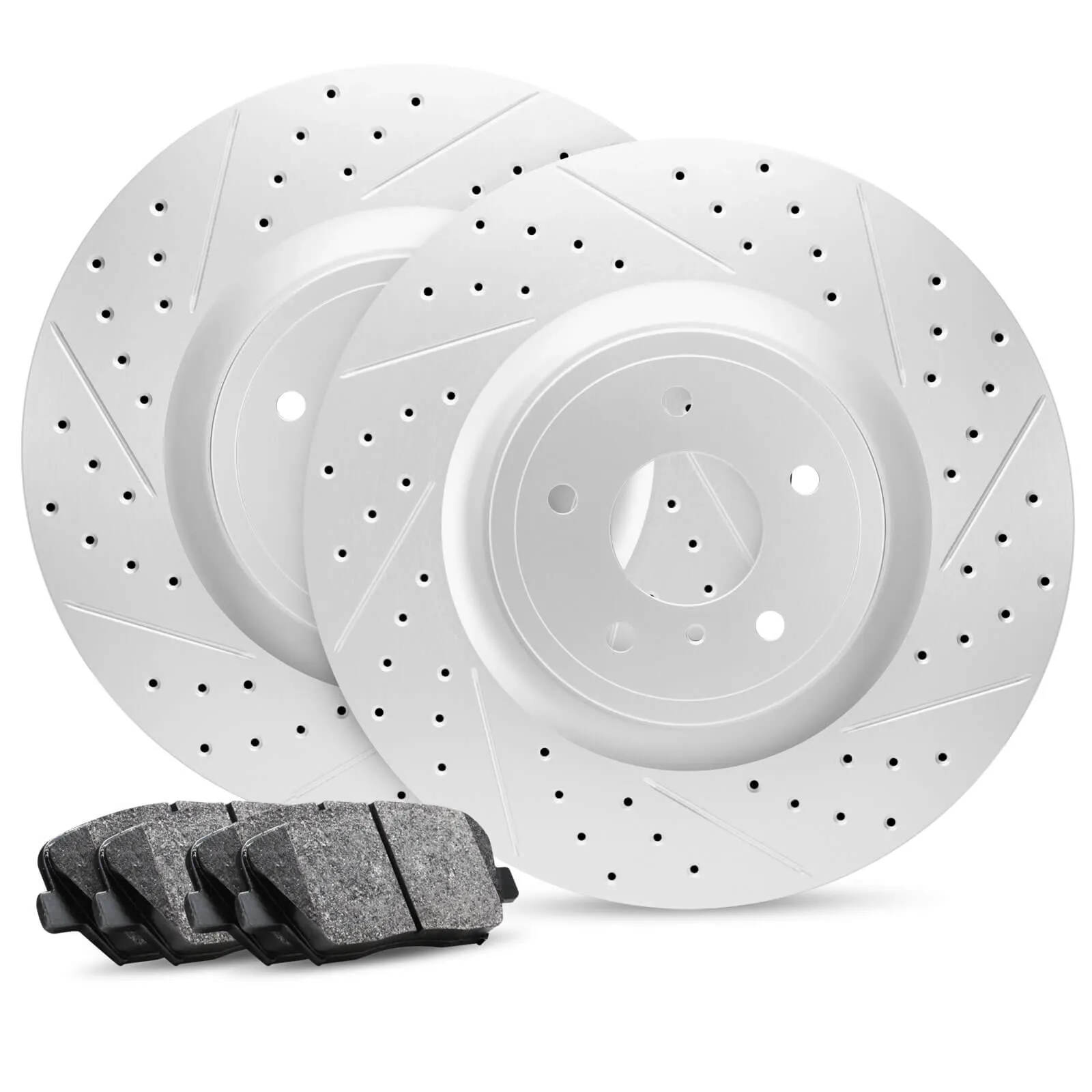 R1 Concepts - Carbon GEOMET® Series - Rear Kit - Drilled & Slotted Rotors w/ Ceramic Pads - 2015-2020 F150/Raptor (Manual Parking Brake)