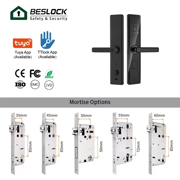 Remote Locks Home Security Door Password Lock Automatic Smart Lockup Wifi Mobile Phone Tuya Fingerprint Door Lock Black