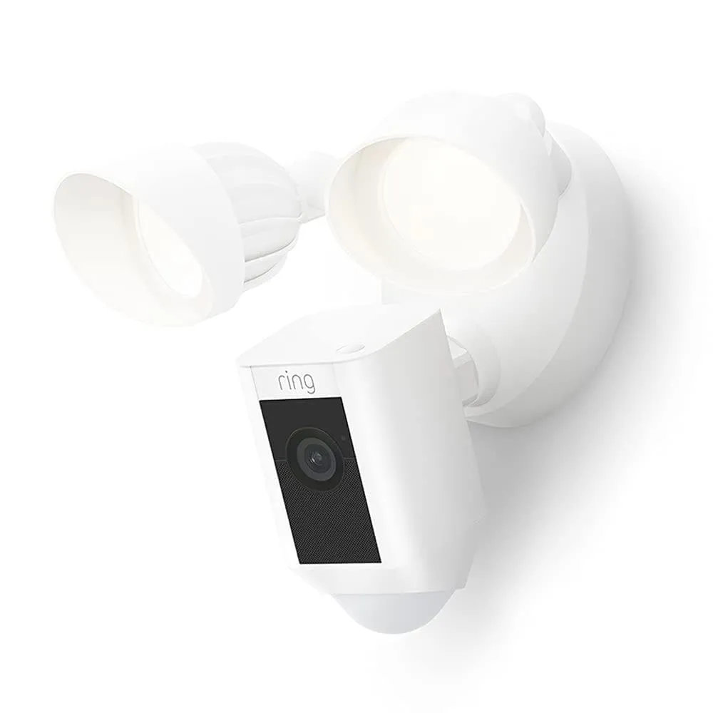 Ring Floodlight Cam Wired Plus - 1080p HD, LED Lights, Siren, Wi-Fi, Hardwired, White, 30-Day Ring Protect Trial