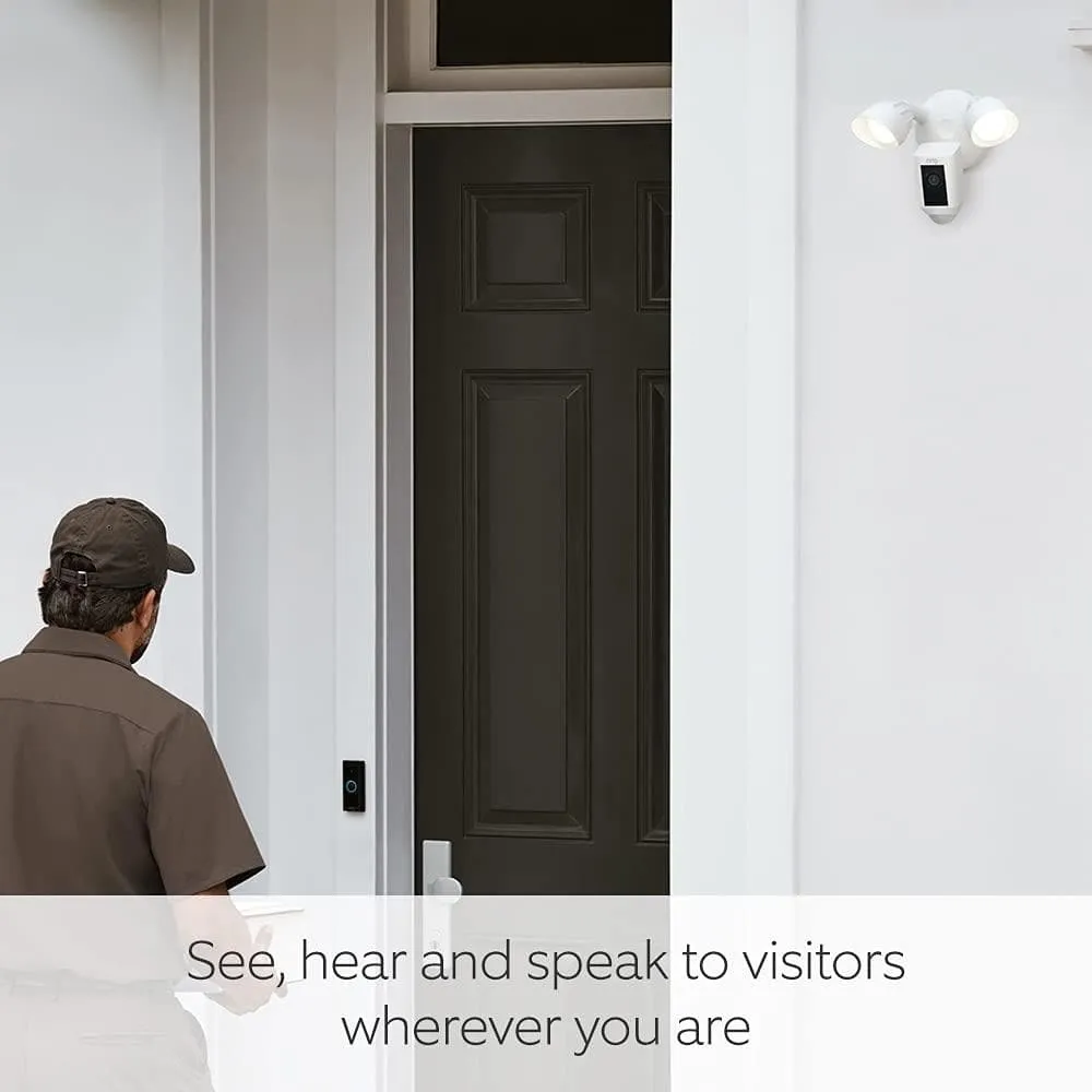 Ring Floodlight Cam Wired Plus - 1080p HD, LED Lights, Siren, Wi-Fi, Hardwired, White, 30-Day Ring Protect Trial