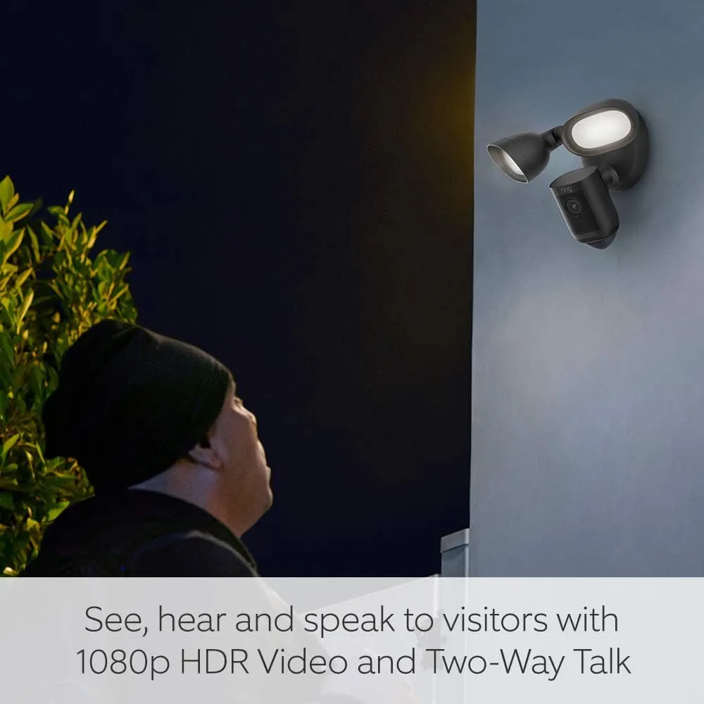 Ring Floodlight Cam Wired Pro - Outdoor Security Camera with 3D Motion Detection, Siren & HDR Video | CCTV Alternative | 30-Day Ring Protect Trial | Black