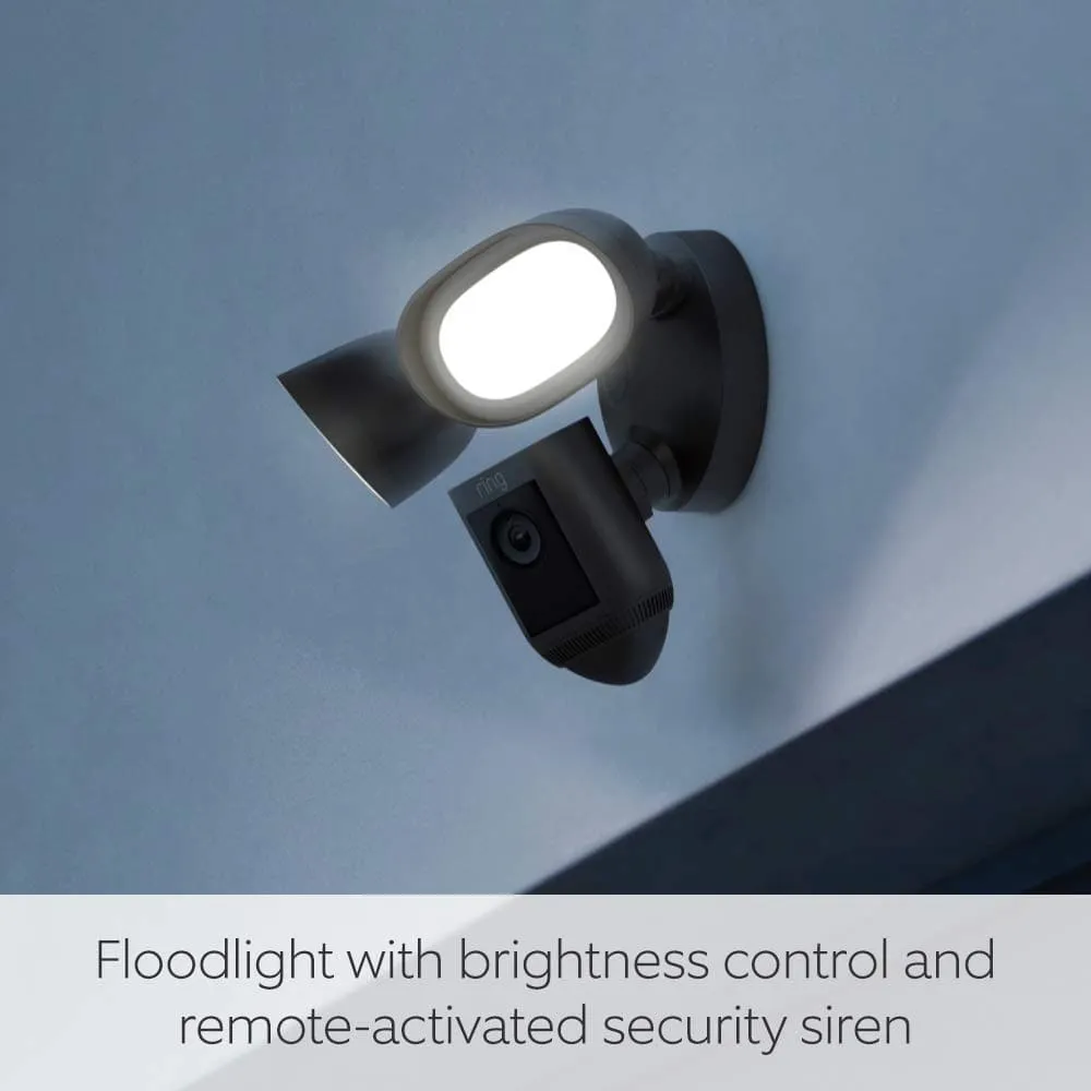 Ring Floodlight Cam Wired Pro - Outdoor Security Camera with 3D Motion Detection, Siren & HDR Video | CCTV Alternative | 30-Day Ring Protect Trial | Black