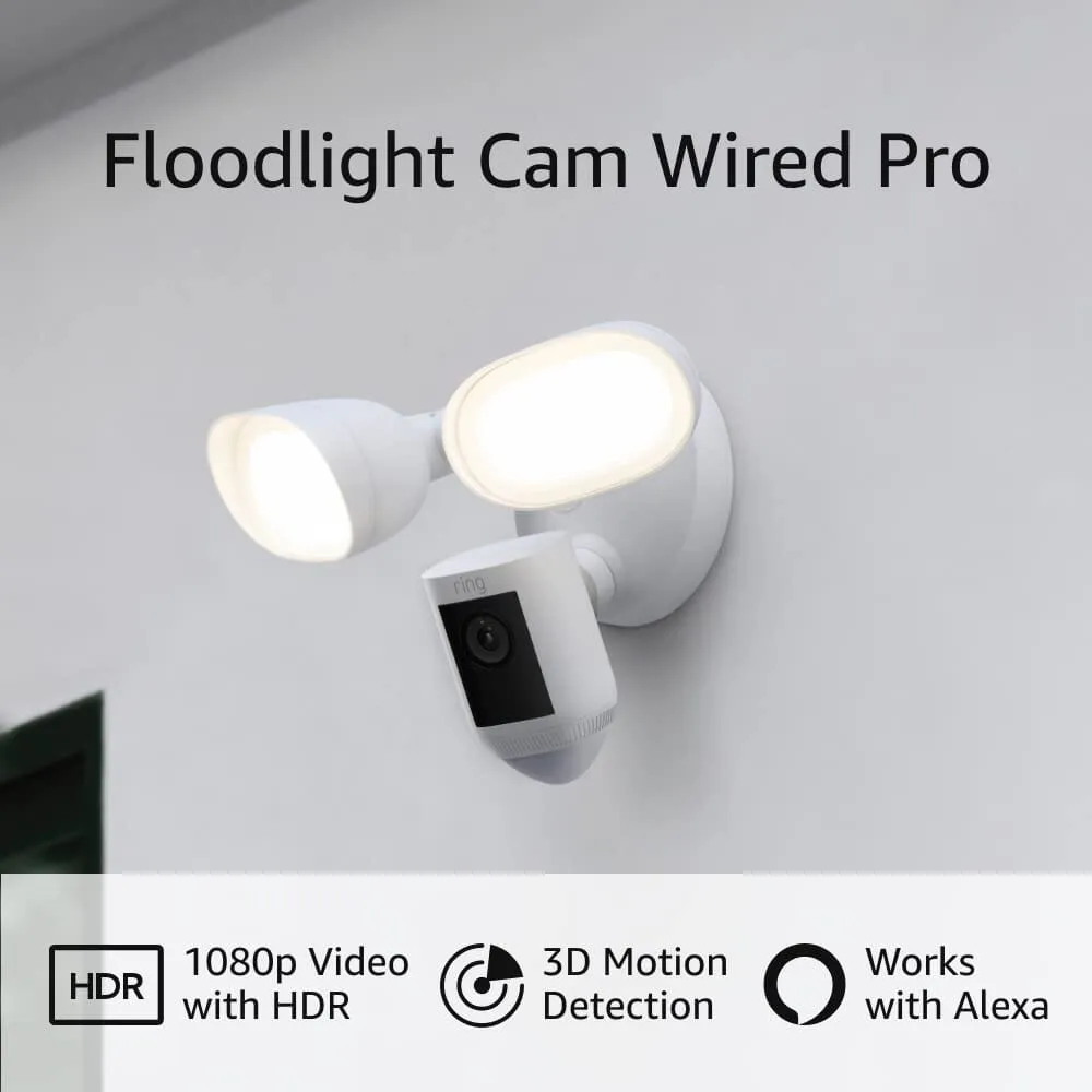 Ring Floodlight Cam Wired Pro with Bird’s Eye View and 3D Motion Detection (Refurbished)