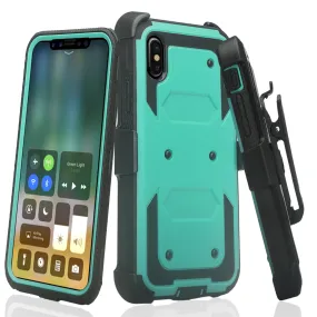 Samsung Galaxy A10e Case, Galaxy A10e Case, Triple Protection 3-1 w/ Built in Screen Protector Heavy Duty Holster Shell Combo Case - Teal