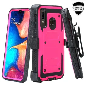Samsung Galaxy A20 | A30 | A50 Case, Triple Protection 3-1 w/ Built in Screen Protector Heavy Duty Holster Shell Combo Clip Cover - Hot Pink
