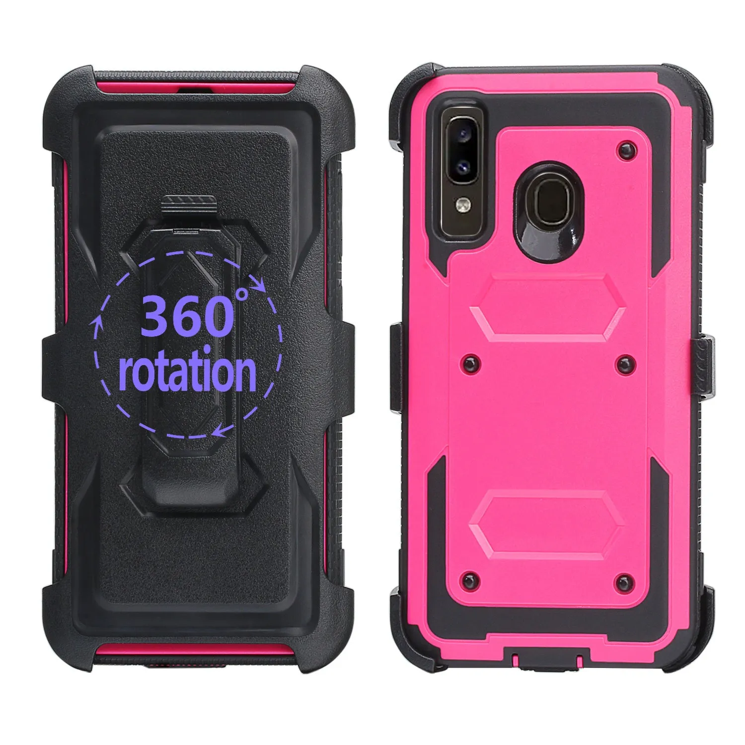 Samsung Galaxy A20 | A30 | A50 Case, Triple Protection 3-1 w/ Built in Screen Protector Heavy Duty Holster Shell Combo Clip Cover - Hot Pink