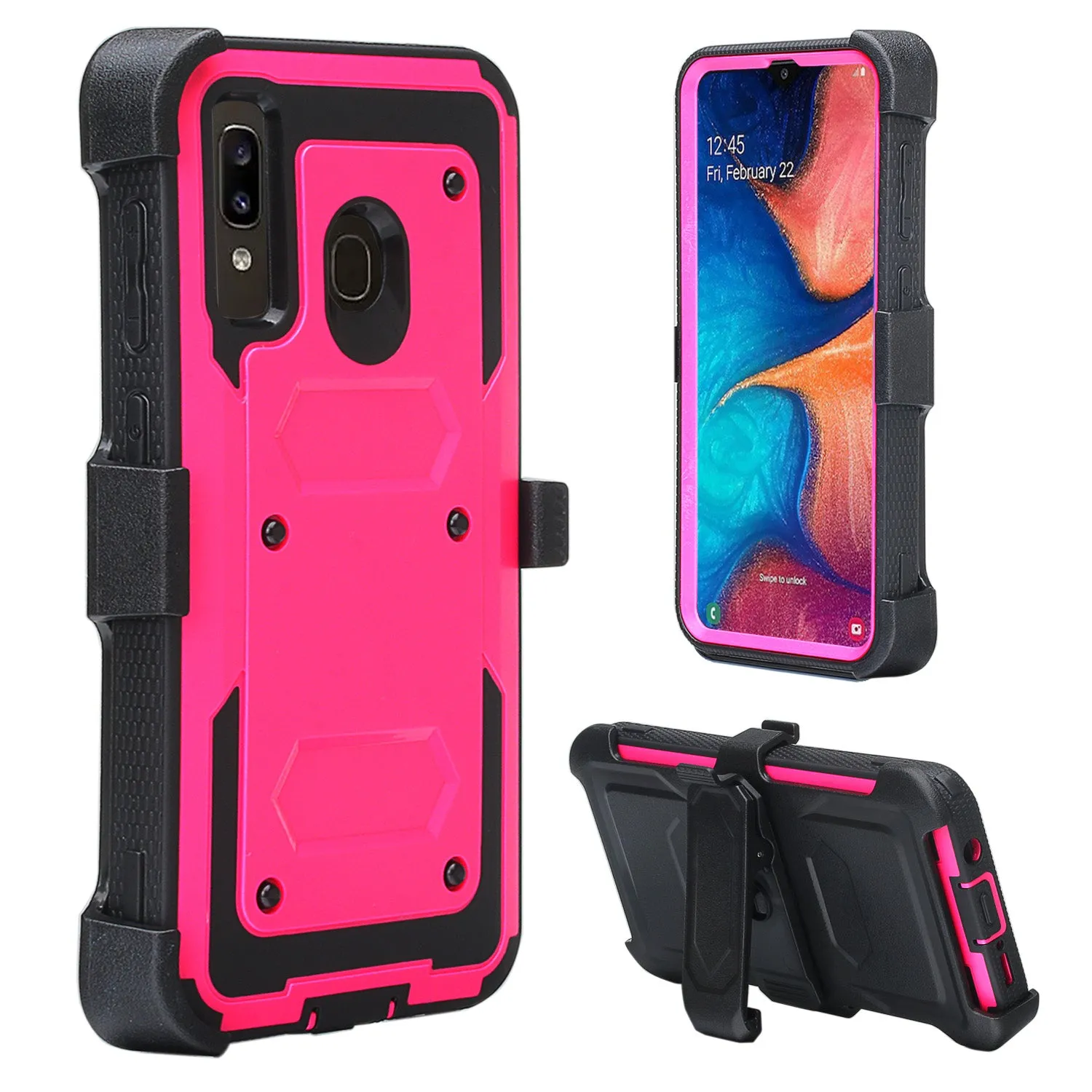 Samsung Galaxy A20 | A30 | A50 Case, Triple Protection 3-1 w/ Built in Screen Protector Heavy Duty Holster Shell Combo Clip Cover - Hot Pink