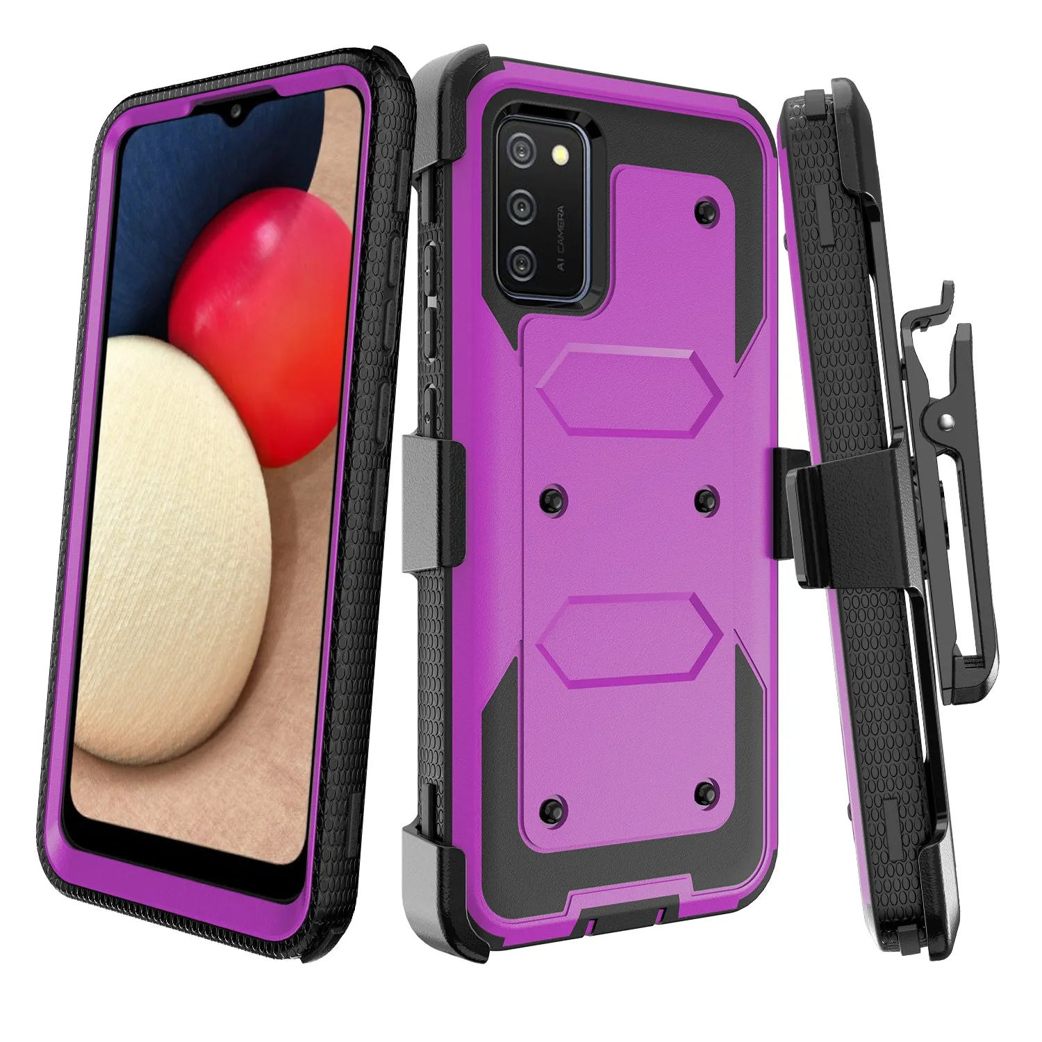 Samsung Galaxy A32 5G Case, Galaxy A32 5G Case, Triple Protection 3-1 w/ Built in Screen Protector Heavy Duty Holster Shell Combo Case - Purple