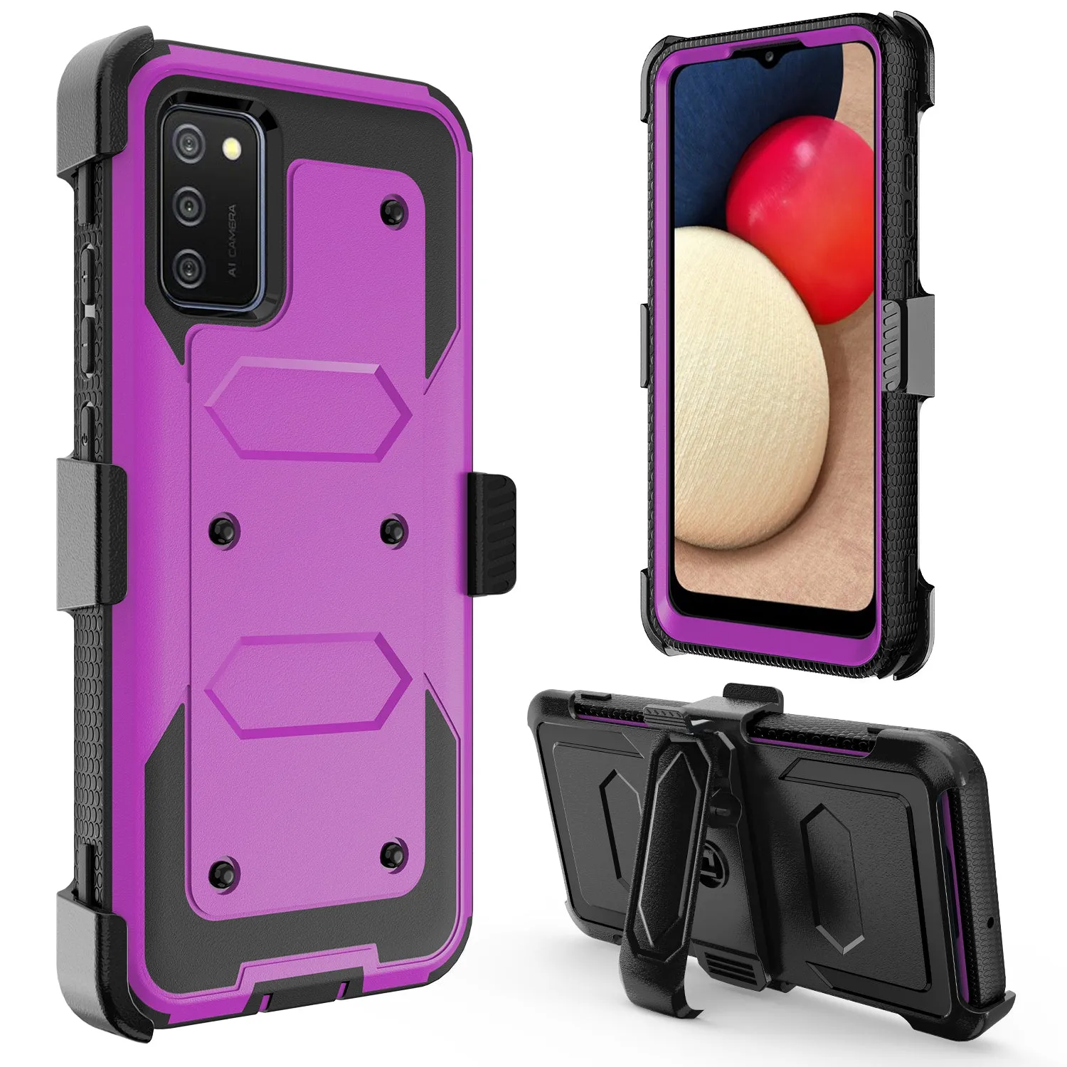 Samsung Galaxy A32 5G Case, Galaxy A32 5G Case, Triple Protection 3-1 w/ Built in Screen Protector Heavy Duty Holster Shell Combo Case - Purple