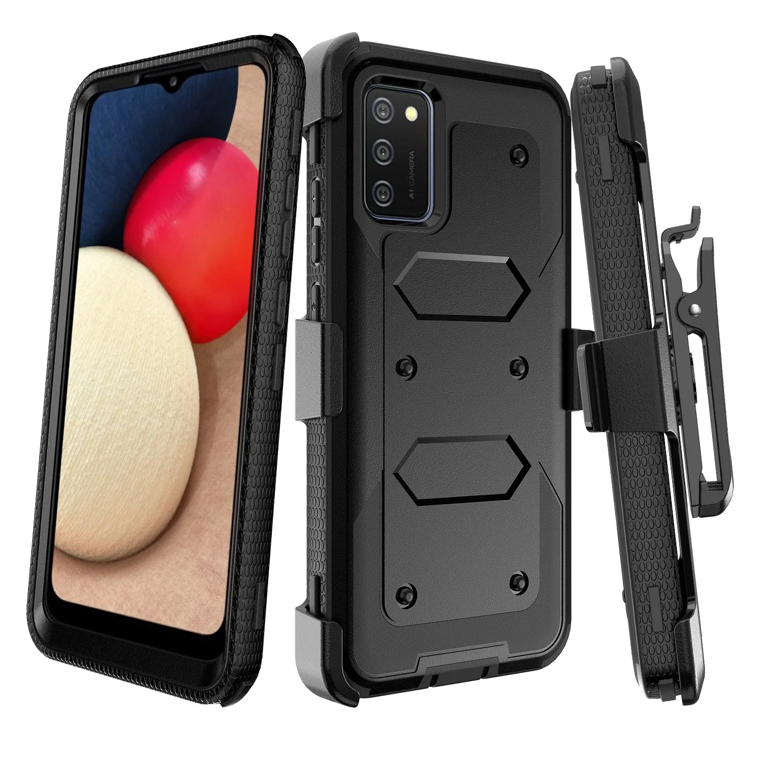 Samsung Galaxy A52 5G Case, Galaxy A52 5G Case, Triple Protection 3-1 w/ Built in Screen Protector Heavy Duty Holster Shell Combo Case - Black