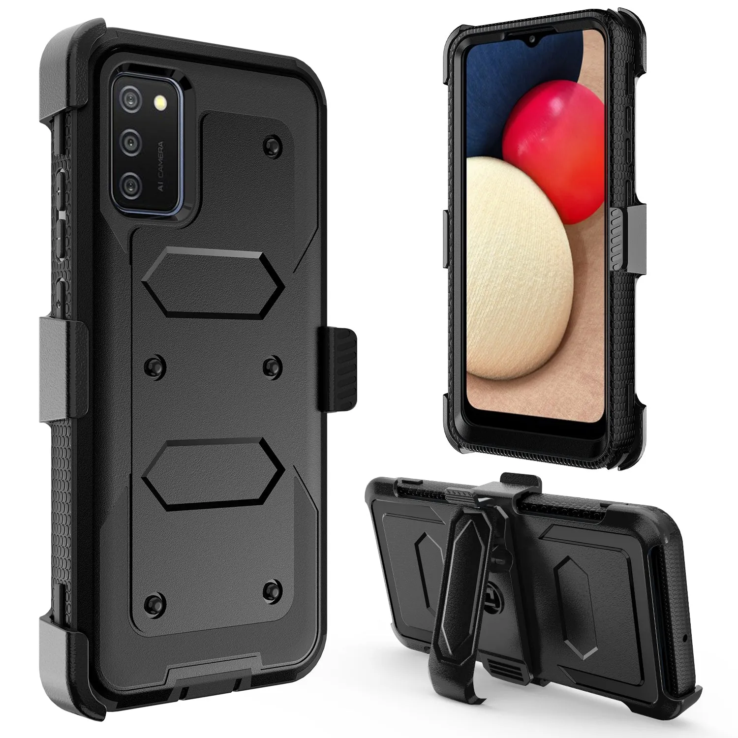 Samsung Galaxy A52 5G Case, Galaxy A52 5G Case, Triple Protection 3-1 w/ Built in Screen Protector Heavy Duty Holster Shell Combo Case - Black