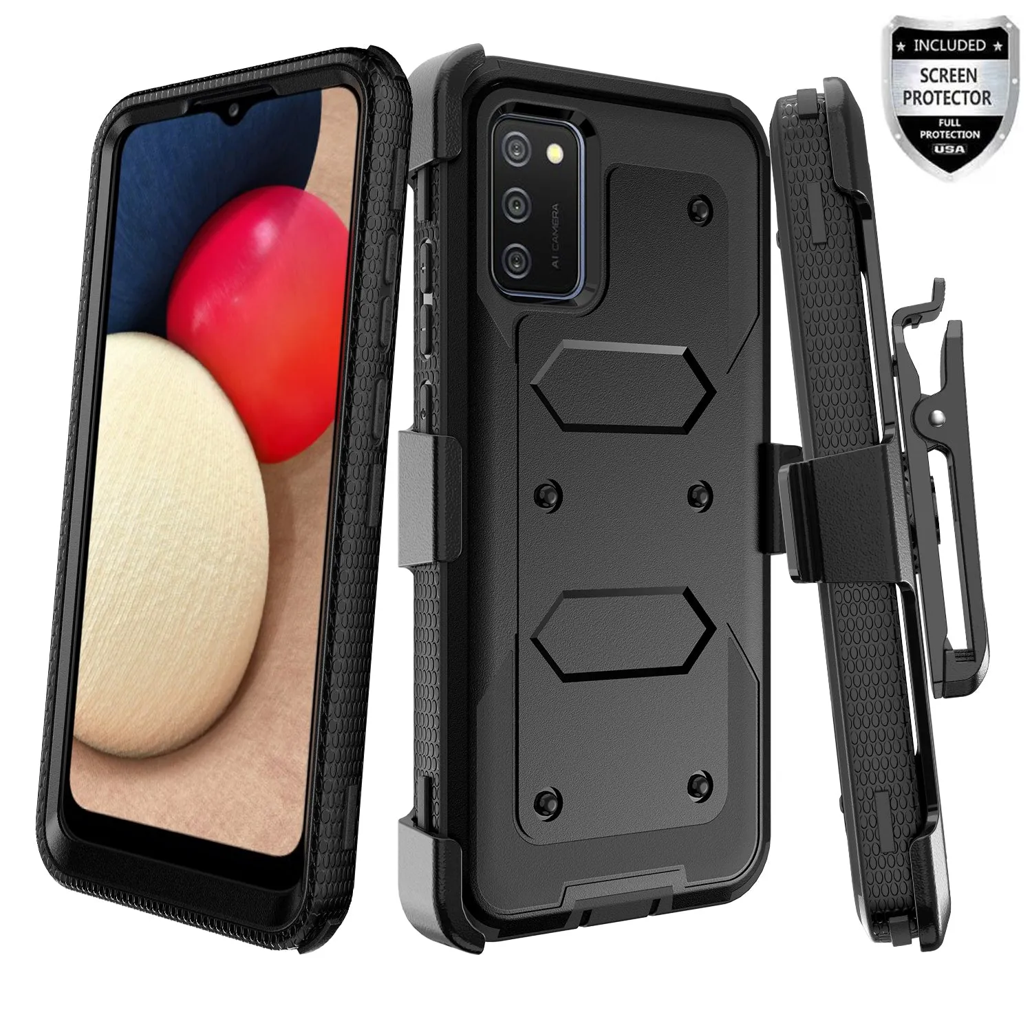 Samsung Galaxy A52 5G Case, Galaxy A52 5G Case, Triple Protection 3-1 w/ Built in Screen Protector Heavy Duty Holster Shell Combo Case - Black
