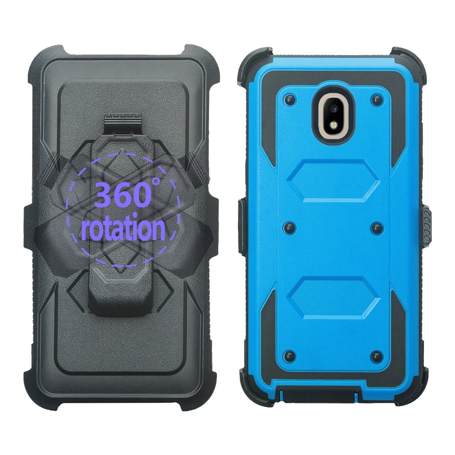 Samsung Galaxy J3 2018/Express Prime 3/Amp Prime 3/J3 Achieve/J3 Star/J3 Top/J3 Achieve/J3 Orbit/J3 V 3rd Gen/J3 Aura/Sol 3 Case, Triple Protection 3-1 w/ Built in Screen Protector Heavy Duty Holster Shell Combo Cover - Blue