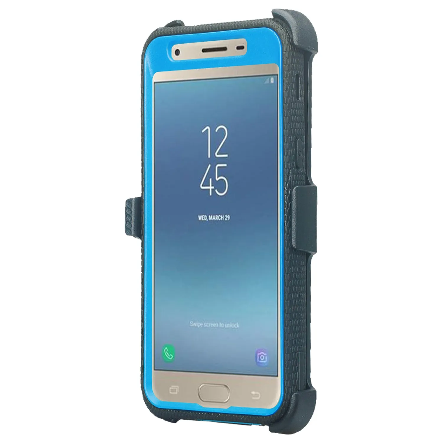 Samsung Galaxy J3 2018/Express Prime 3/Amp Prime 3/J3 Achieve/J3 Star/J3 Top/J3 Achieve/J3 Orbit/J3 V 3rd Gen/J3 Aura/Sol 3 Case, Triple Protection 3-1 w/ Built in Screen Protector Heavy Duty Holster Shell Combo Cover - Blue
