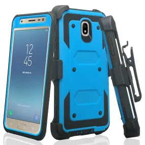 Samsung Galaxy J7 V 2nd Gen/J7 Crown/J7 Top/J7 2018/J7 Star/J7 Achieve/J7 Refine/J7 Aero/J7 Aura Case, Triple Protection 3-1 w/ Built in Screen Protector Heavy Duty Holster Shell Combo Case - Blue