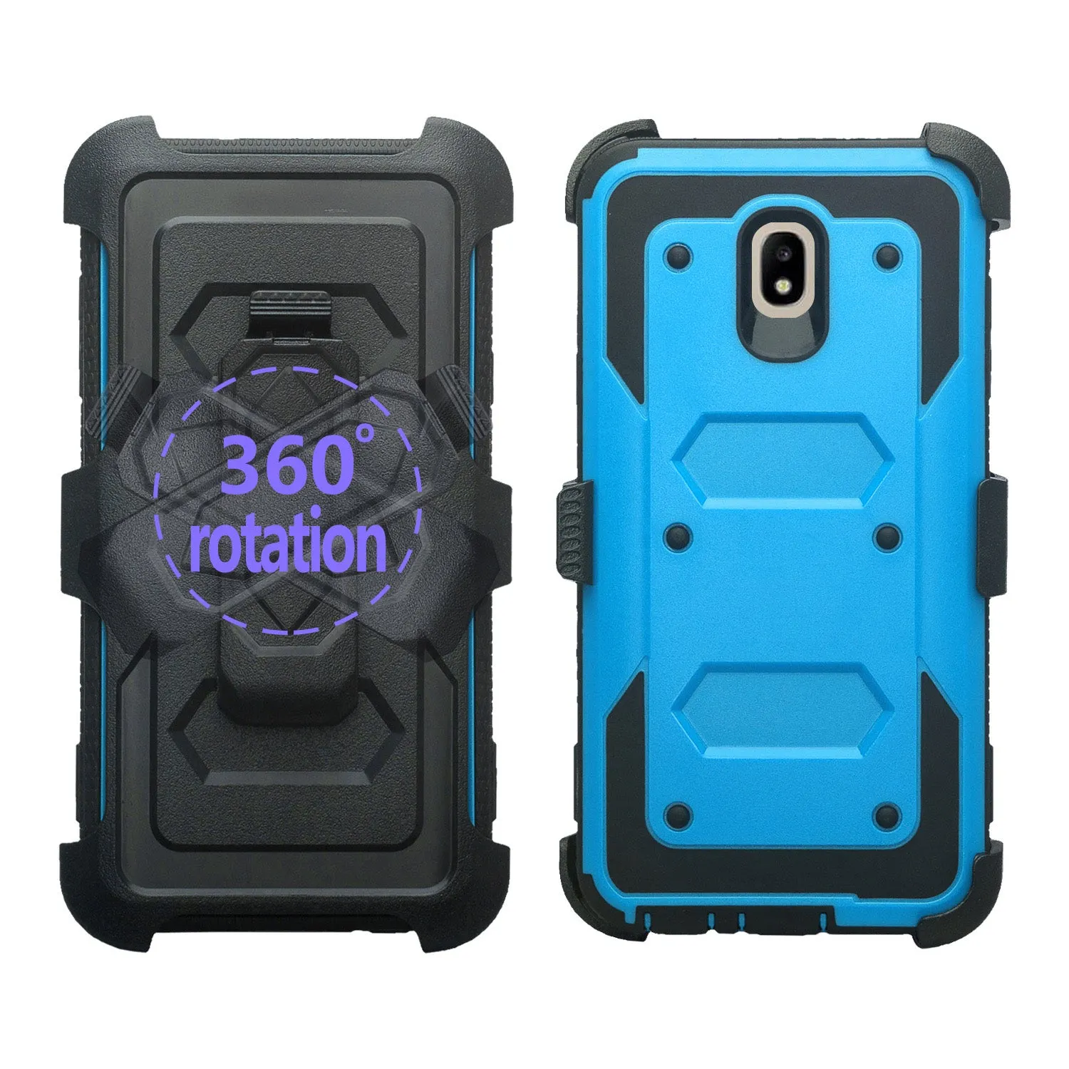 Samsung Galaxy J7 V 2nd Gen/J7 Crown/J7 Top/J7 2018/J7 Star/J7 Achieve/J7 Refine/J7 Aero/J7 Aura Case, Triple Protection 3-1 w/ Built in Screen Protector Heavy Duty Holster Shell Combo Case - Blue