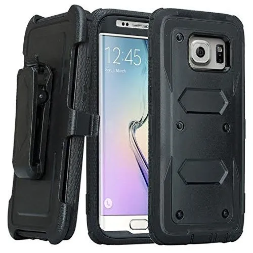 Samsung Galaxy S7 Edge Case, Heavy Duty Hybrid Rotating Swivel Locking Holster Case for Galaxy S7 Edge - Black