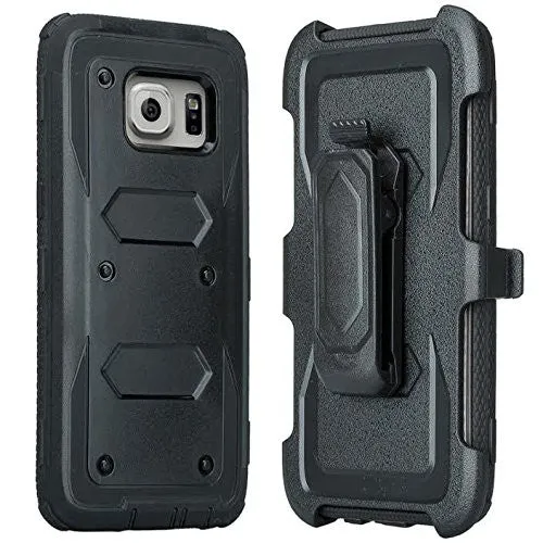 Samsung Galaxy S7 Edge Case, Heavy Duty Hybrid Rotating Swivel Locking Holster Case for Galaxy S7 Edge - Black