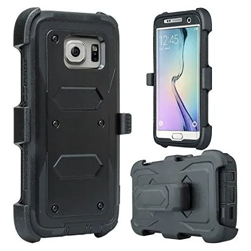 Samsung Galaxy S7 Edge Case, Heavy Duty Hybrid Rotating Swivel Locking Holster Case for Galaxy S7 Edge - Black