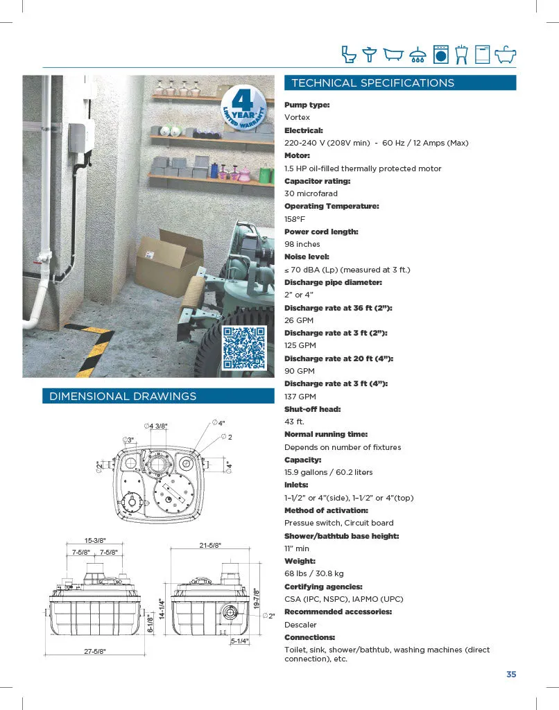 Saniflo 049 Sanicubic 1 VX Simplex Vortex System