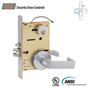 SDC - Z7850LQE - Solenoid Controlled Mortise Lock - Fail Safe - Eclipse Rose - Left Hand - 12/24VDC - Satin Chrome - Fire Rated - Grade 1